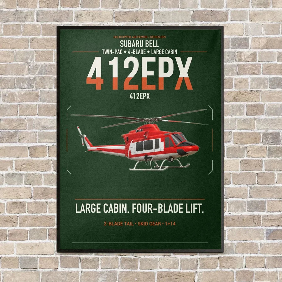 SUBARU Bell 412EPX vertical canvas print - framed - dark green background