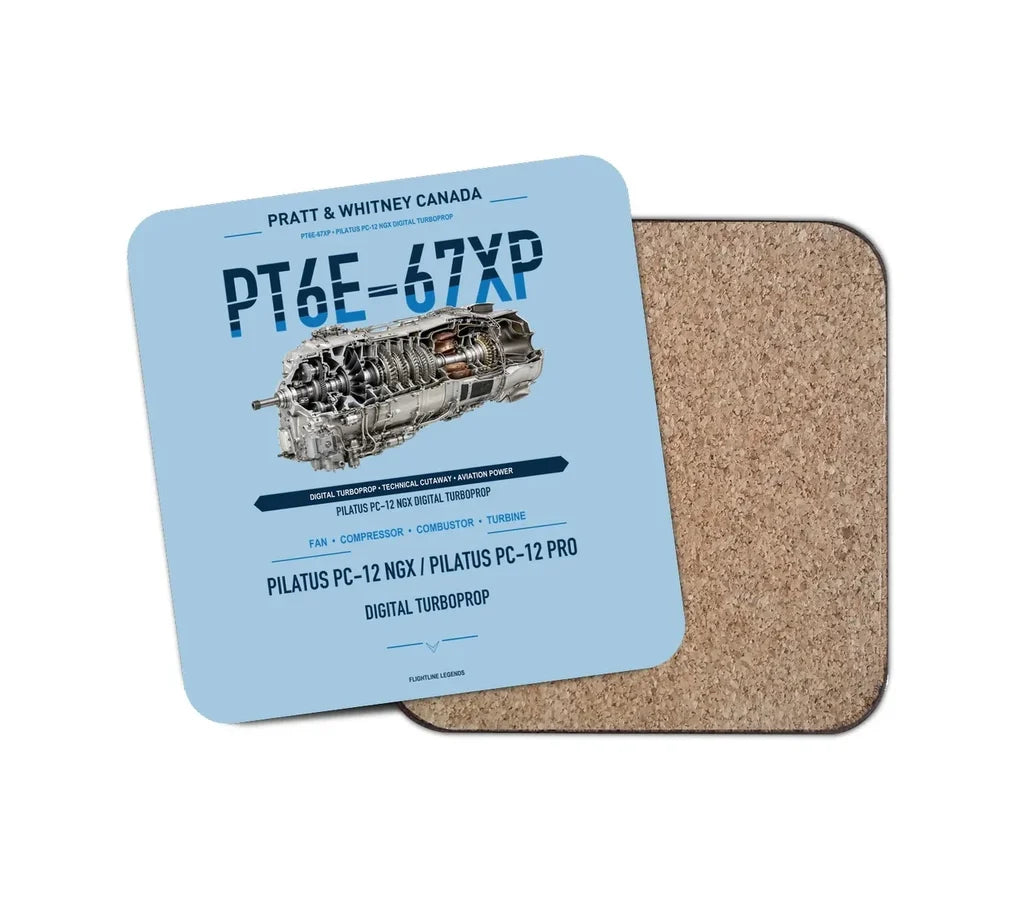 PT6E-67XP design on light blue 1 piece coaster