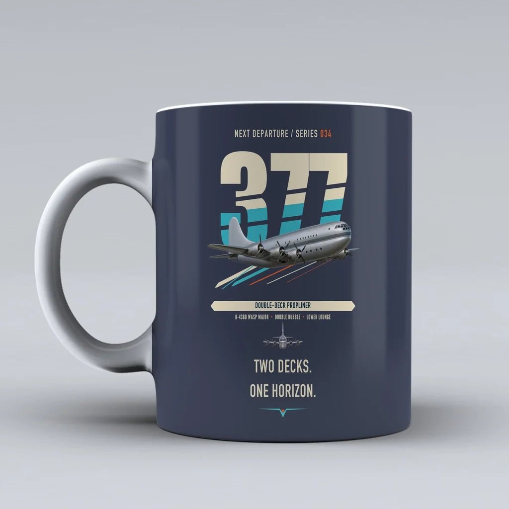 Boeing 377 Stratocruiser double-side print on dark blue ceramic mug