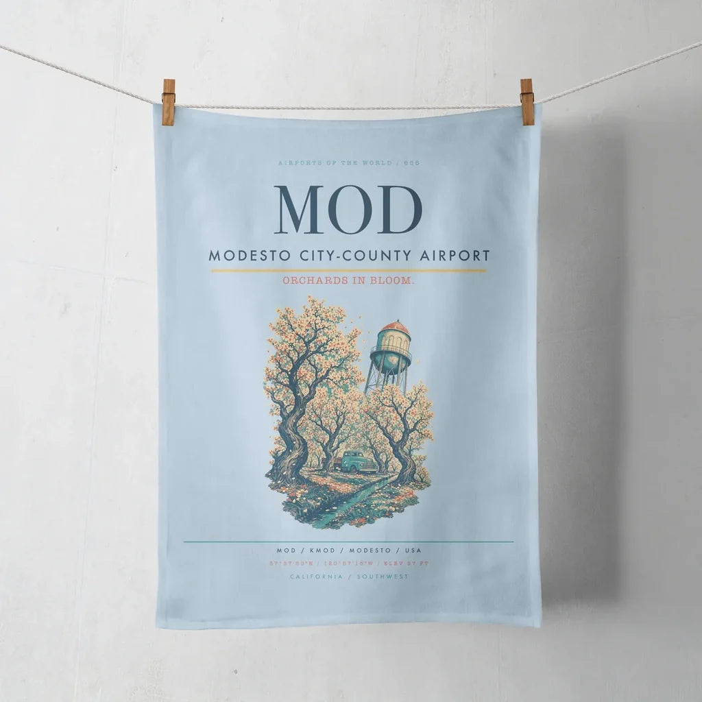 Modesto City-County Airport (MOD) design on light blue towel