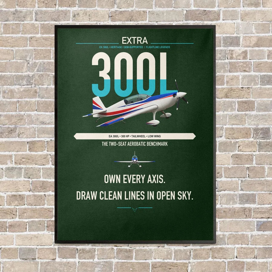 Extra 300L vertical canvas print - framed - dark green background