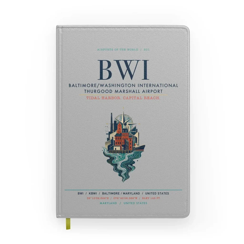Baltimore-Washington International Thurgood Marshall Airport (BWI) design on light gray notebook