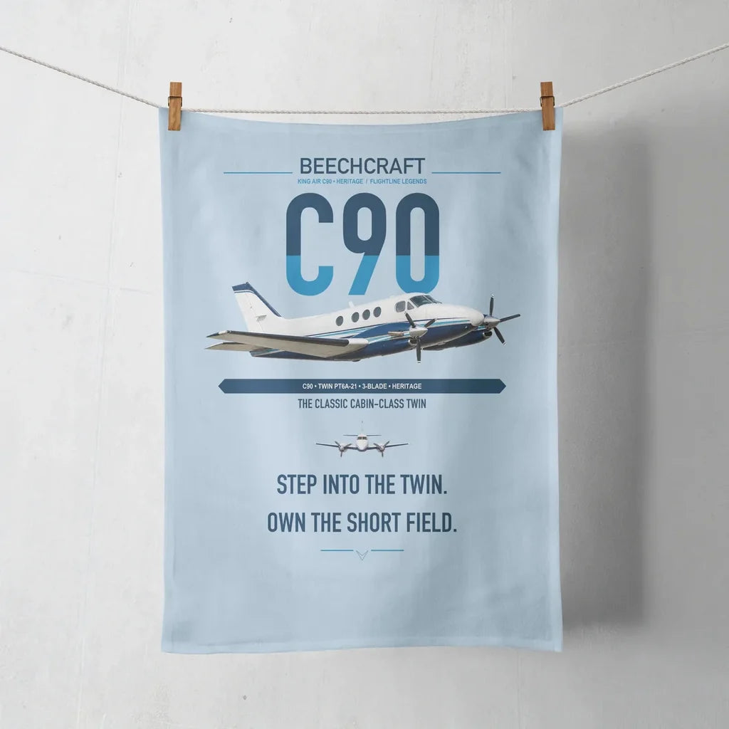 Beechcraft King Air C90 design on light blue towel