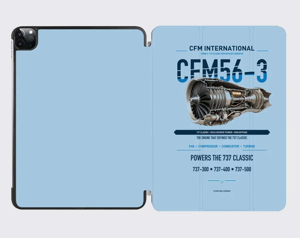 CFM56-3 design on light blue ipad tablet case