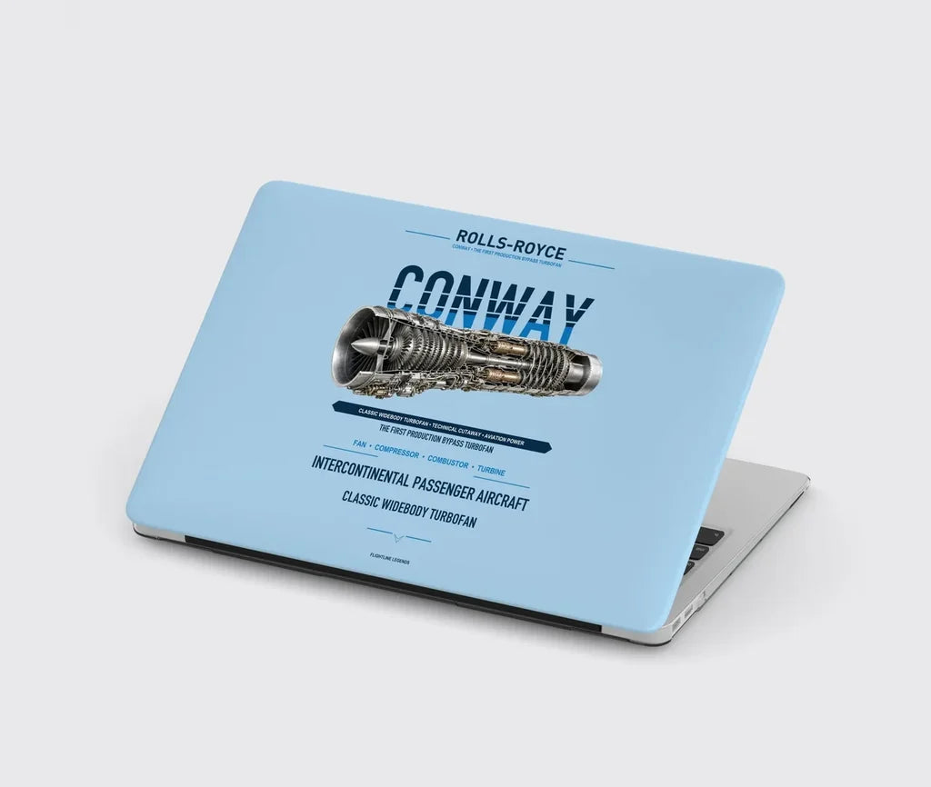 CONWAY design on light blue MacBook case