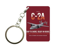 Thumbnail for C-2A Greyhound design on dark red designed key chain, double-side print