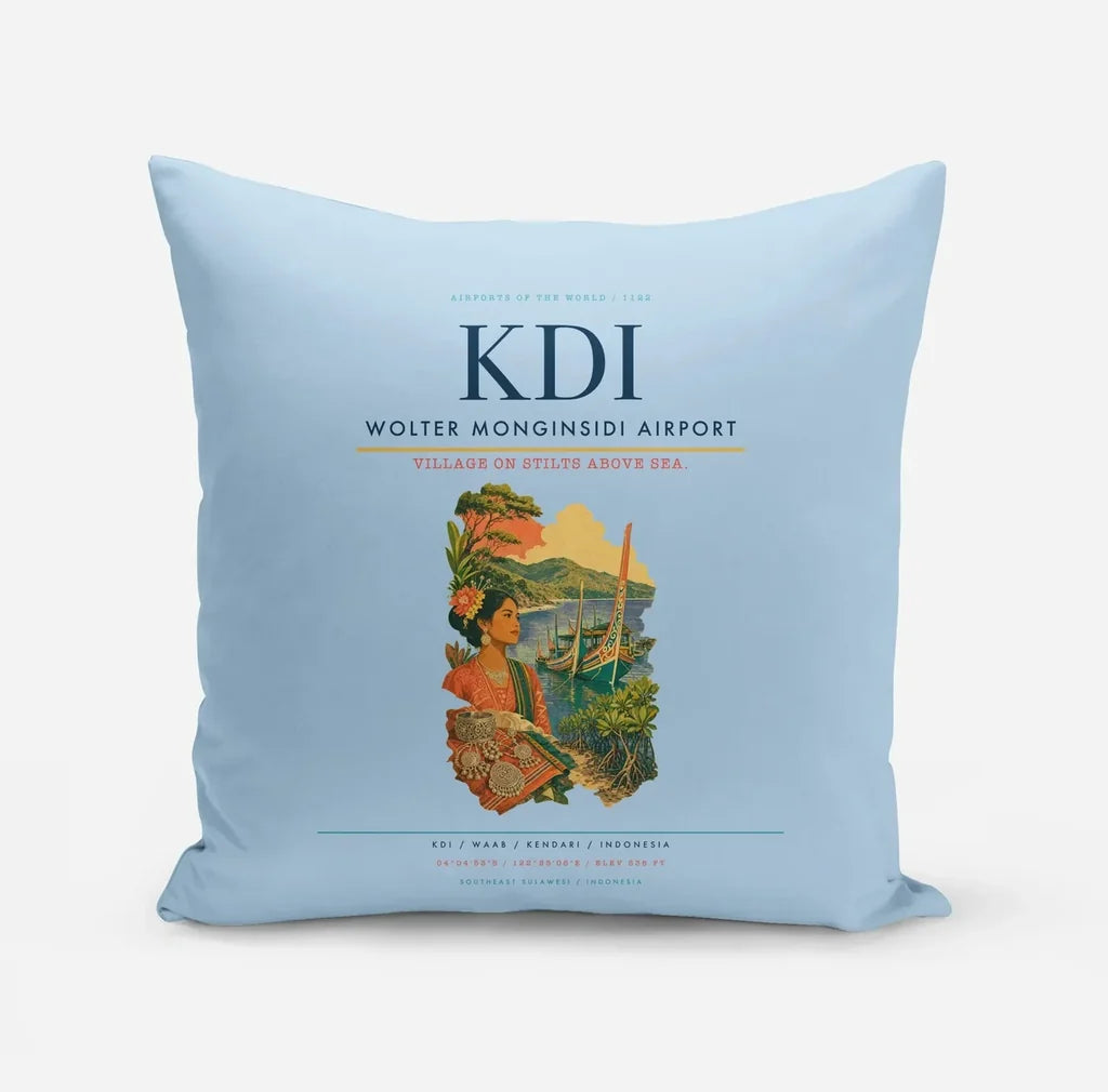 Wolter Monginsidi Airport (KDI) design on light blue pillow