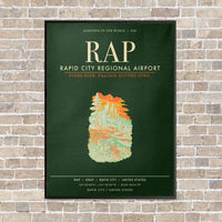 Thumbnail for Rapid City Regional Airport RAP vertical canvas print - framed - dark green background