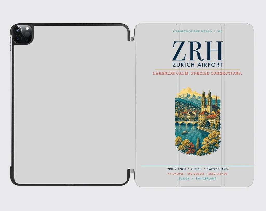 Zurich Airport (ZRH) design on light gray ipad tablet case