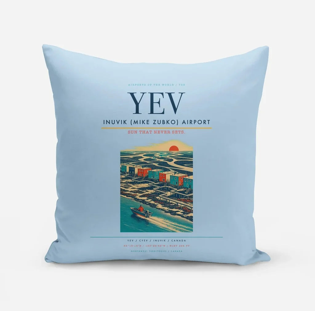 Inuvik (Mike Zubko) Airport (YEV) design on light blue pillow
