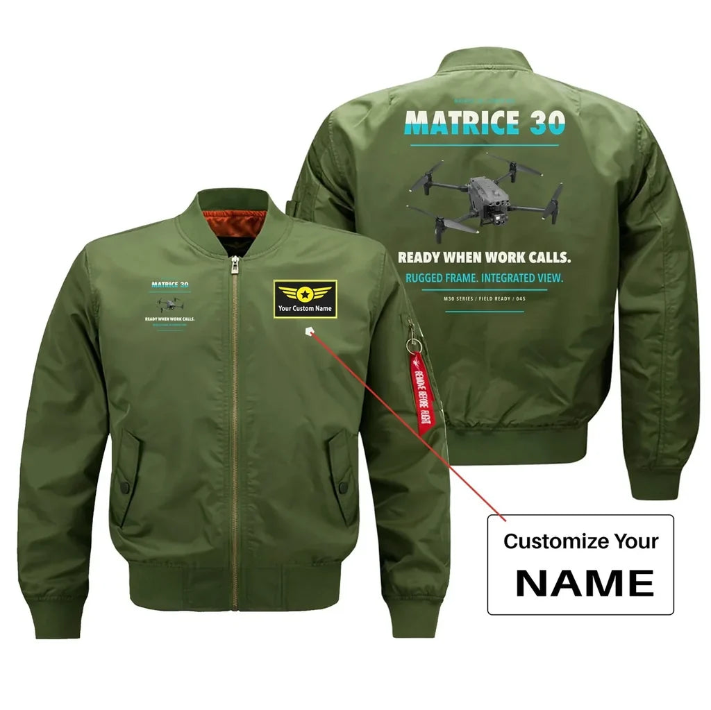 DJI Matrice 30 design on green bomber with custom name badge