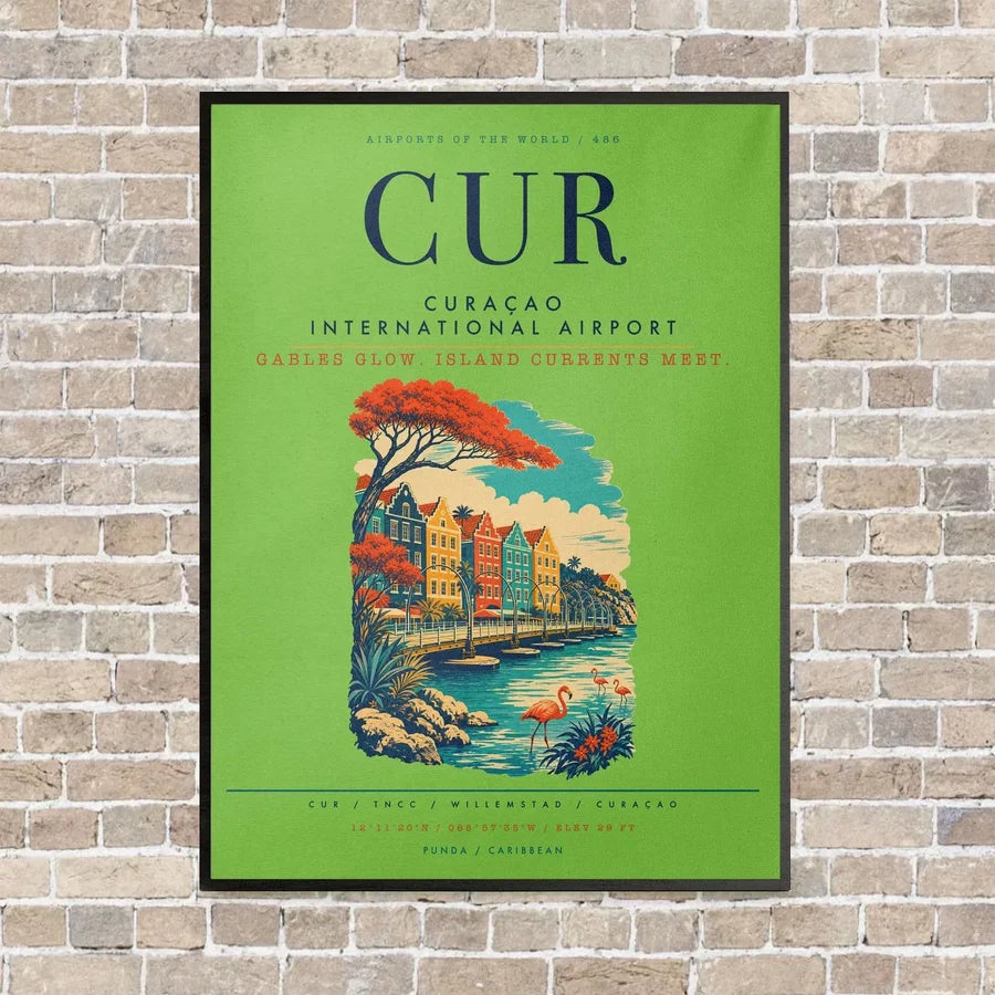 Curaçao International Airport CUR vertical canvas print - framed - light green background