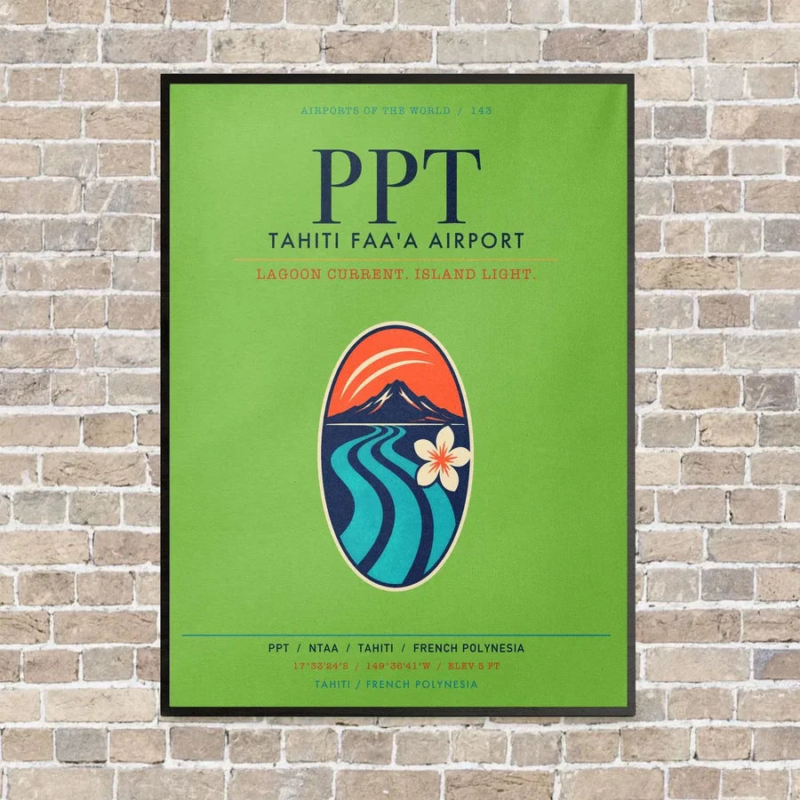 Tahiti Faa'a Airport PPT vertical canvas print - framed - light green background
