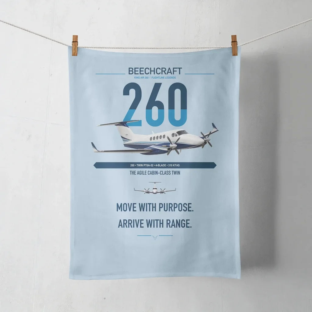 Beechcraft King Air 260 design on light blue towel