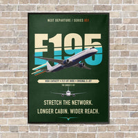 Thumbnail for Embraer E195 vertical canvas print - framed - dark green background
