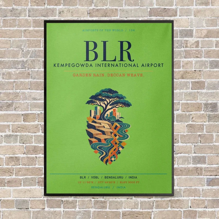 Kempegowda International Airport Bengaluru BLR vertical canvas print - framed - light green background