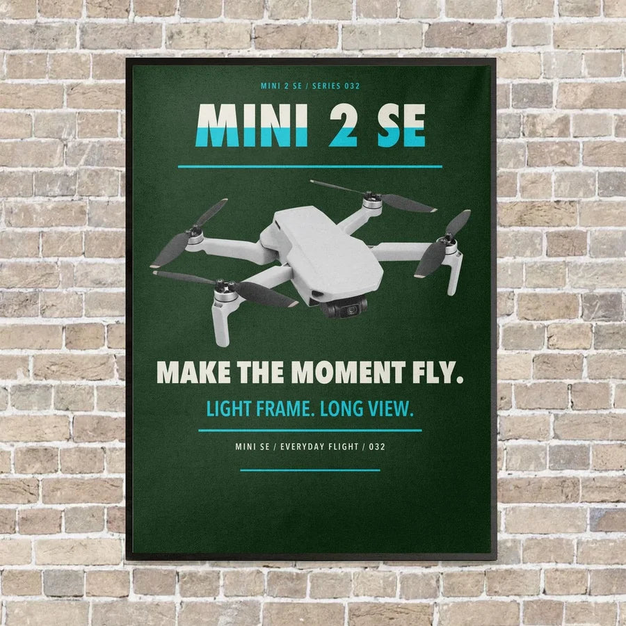 DJI Mini 2 SE vertical canvas print - framed - dark green background
