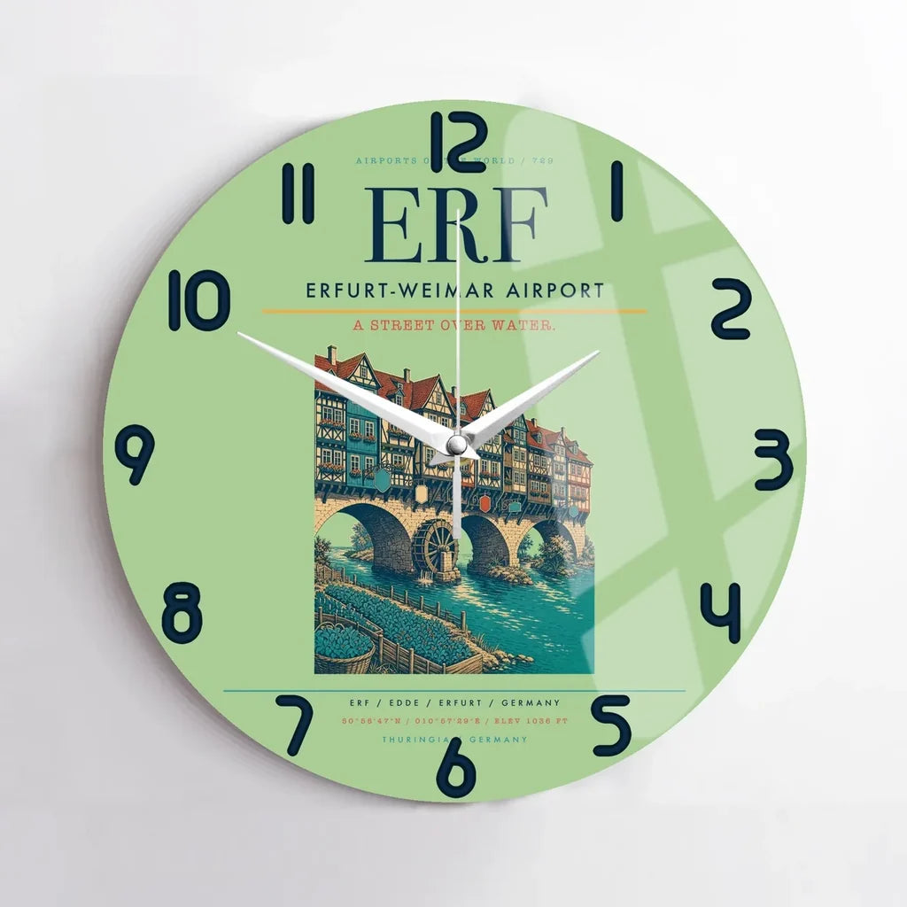 Erfurt-Weimar Airport (ERF) design on light green no frame wall clock