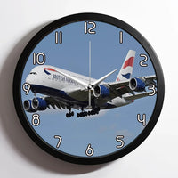 Thumbnail for Landing British Airways A380 aviation design on premium wood and metal wall clock.