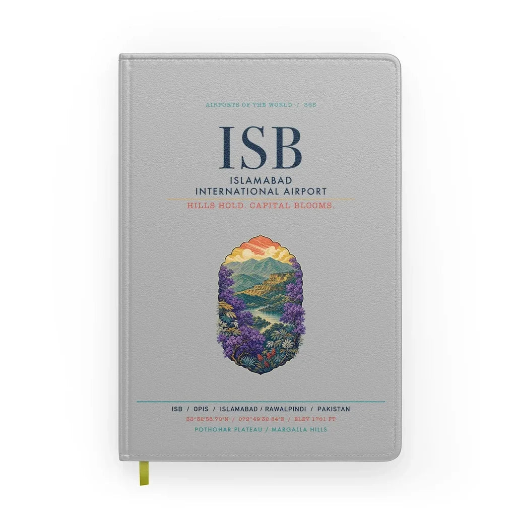 Islamabad International Airport (ISB) design on light gray notebook