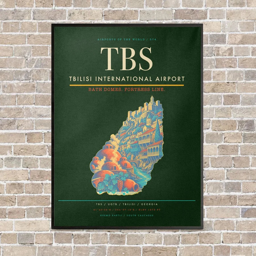 Tbilisi International Airport TBS vertical canvas print - framed - dark green background