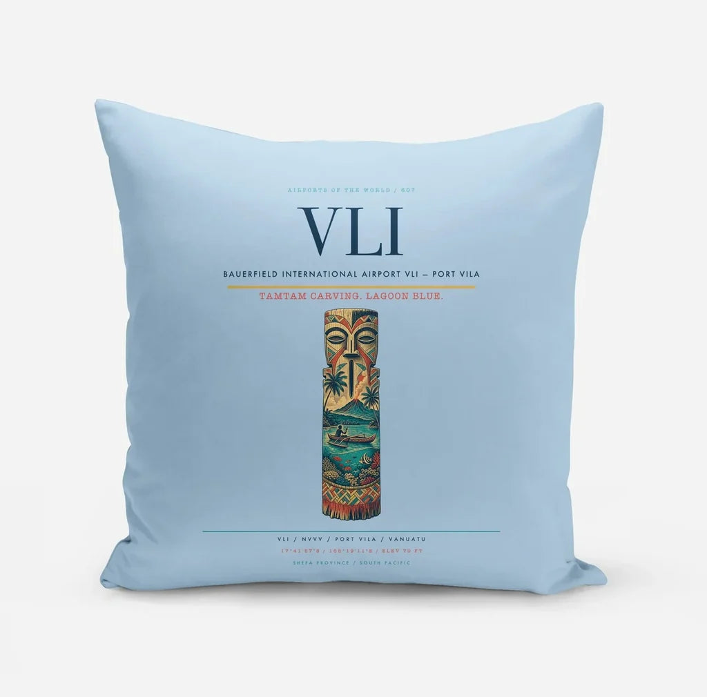 Bauerfield International Airport (VLI) design on light blue pillow