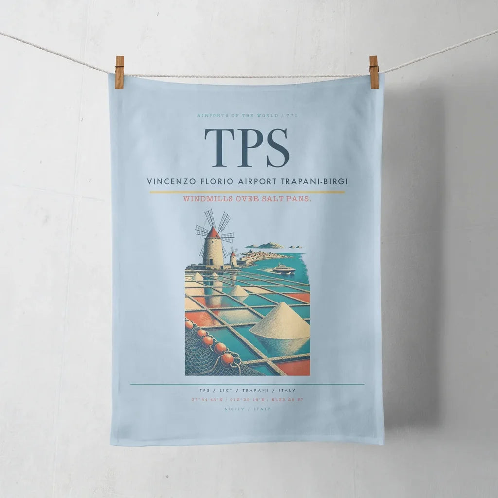 Vincenzo Florio Airport Trapani-Birgi (TPS) design on light blue towel
