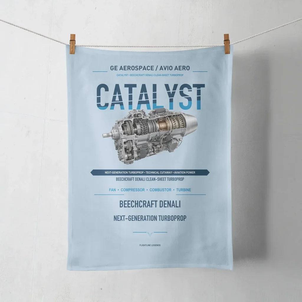 CATALYST design on light blue towel
