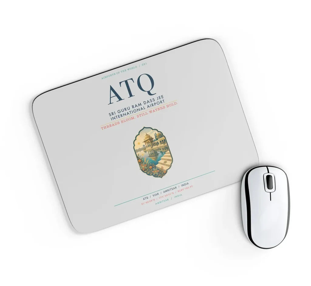 Sri Guru Ram Dass Jee International Airport Amritsar (ATQ) design on light gray rectangle mouse pad