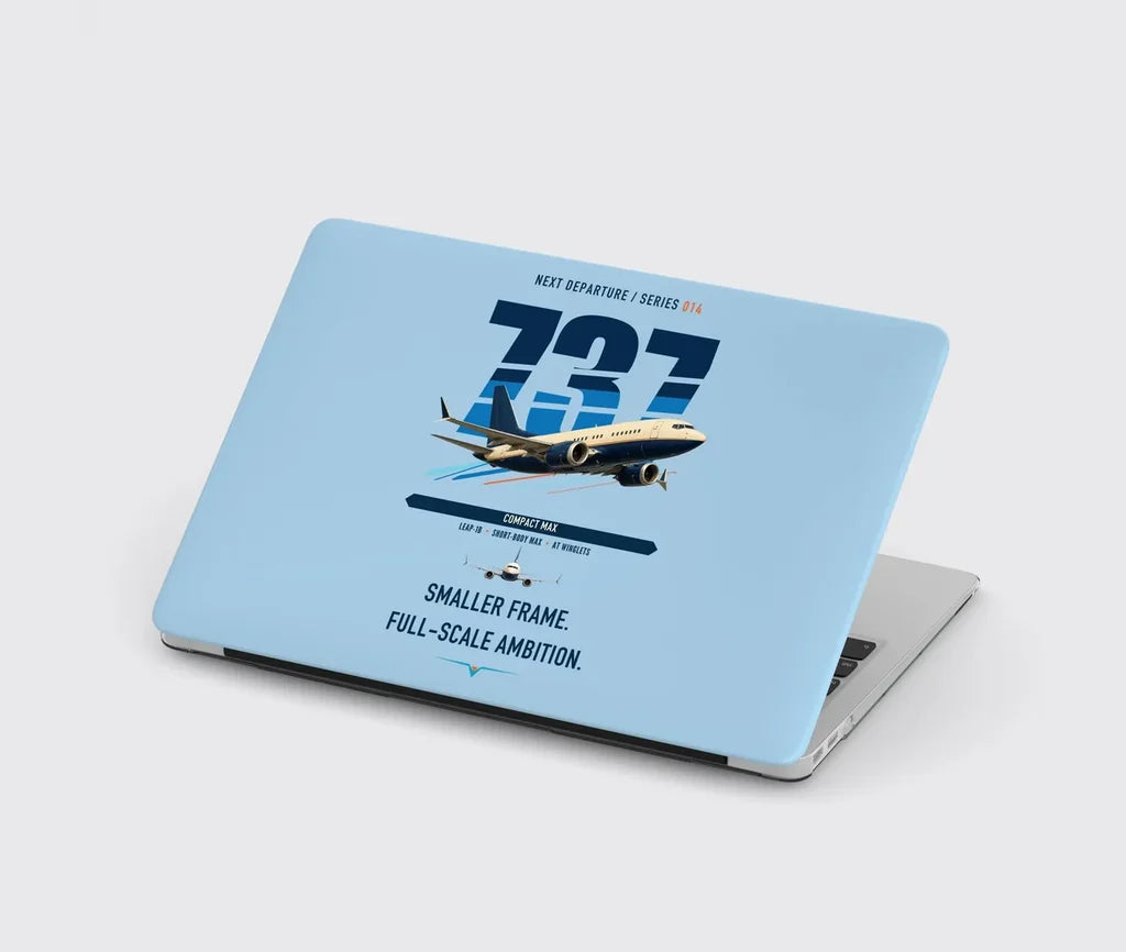 Boeing 737 MAX 7 design on light blue MacBook case