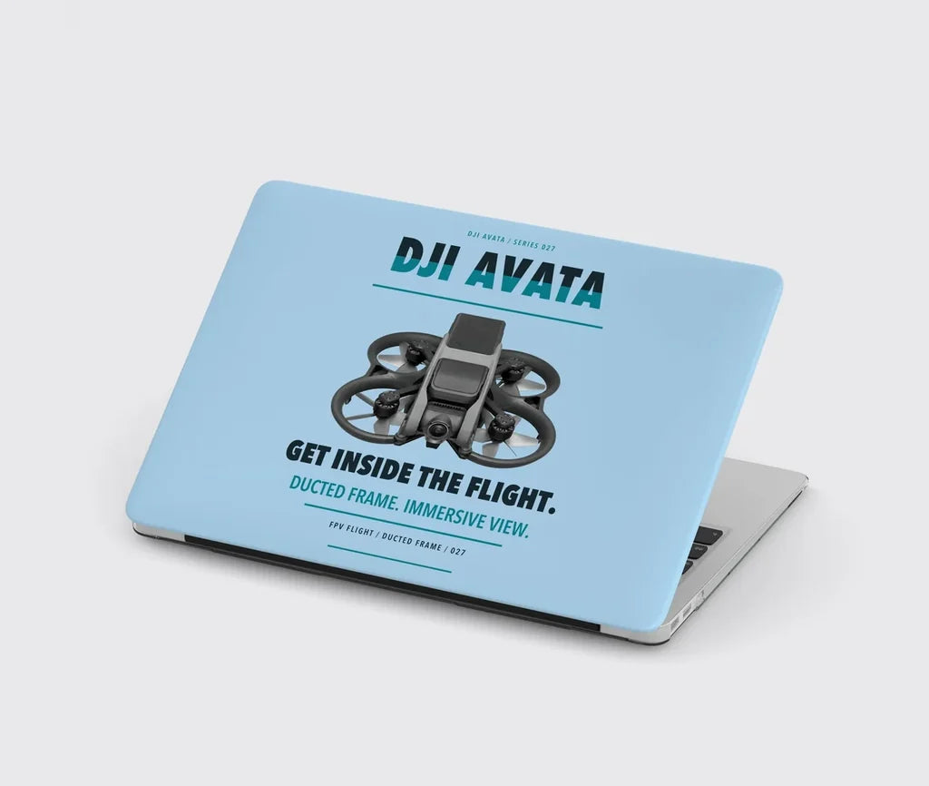 DJI Avata design on light blue MacBook case