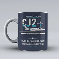 Thumbnail for Cessna Citation CJ2+ design on dark blue ceramic mug, double-side print