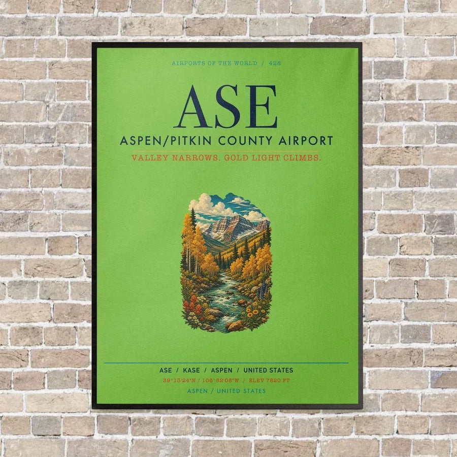 Aspen - Pitkin County Airport ASE vertical canvas print - framed - light green background