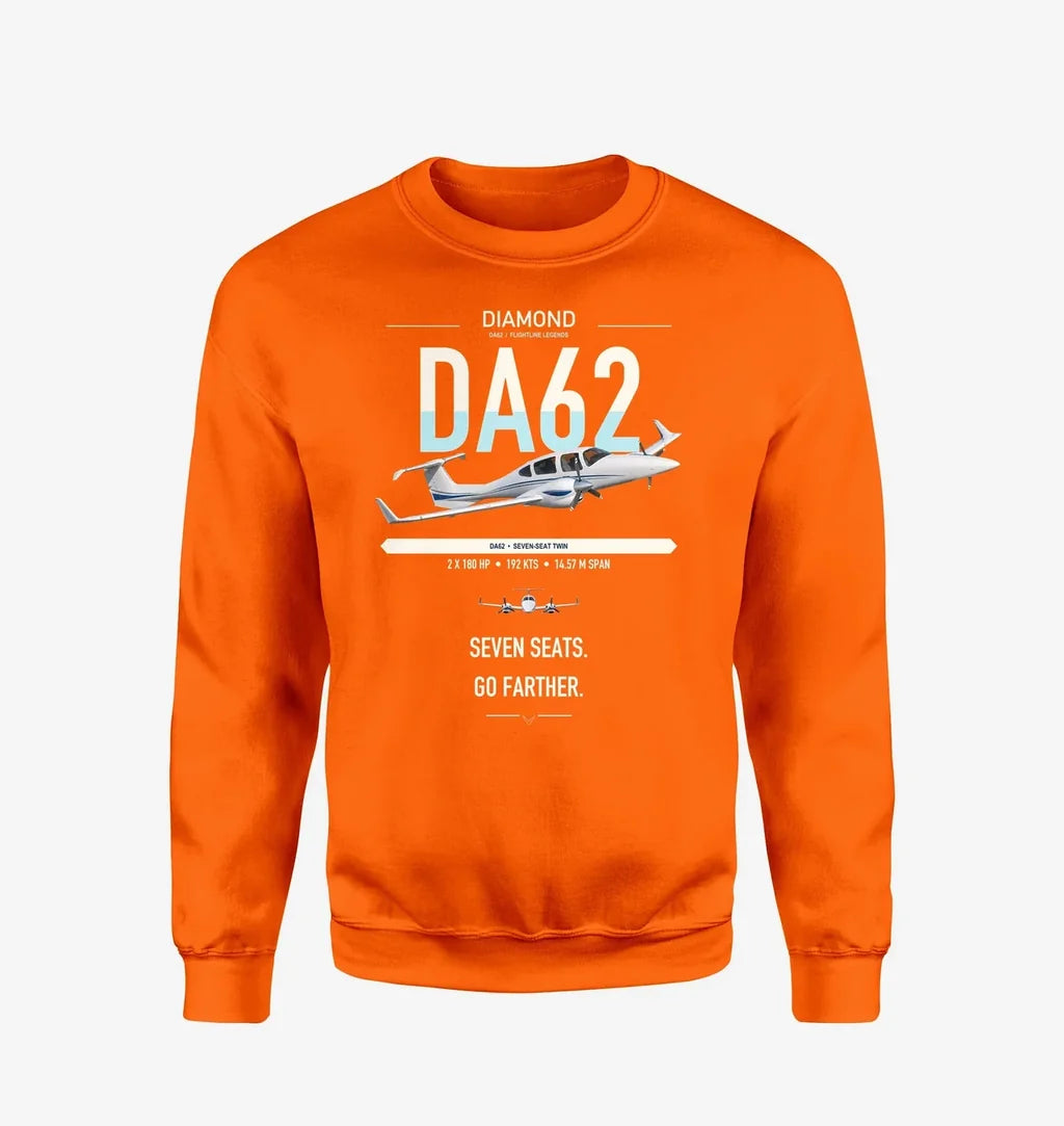 Diamond DA62 design on orange sweatshirt