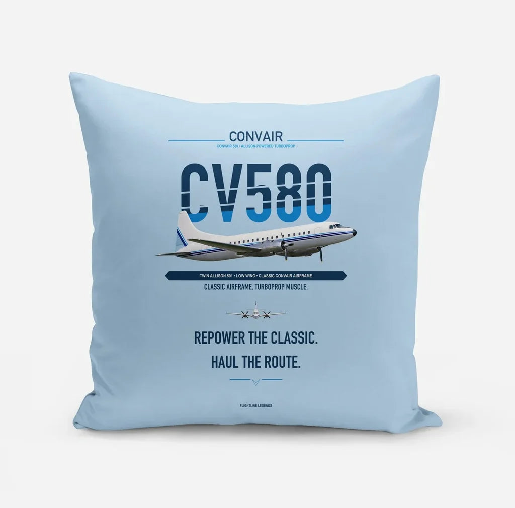 Convair 580 design on light blue pillow