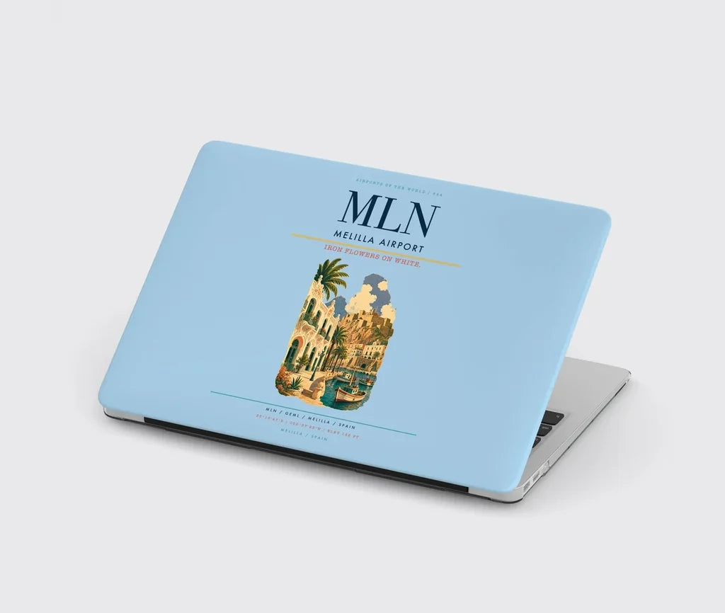 Melilla Airport (MLN) design on light blue MacBook case