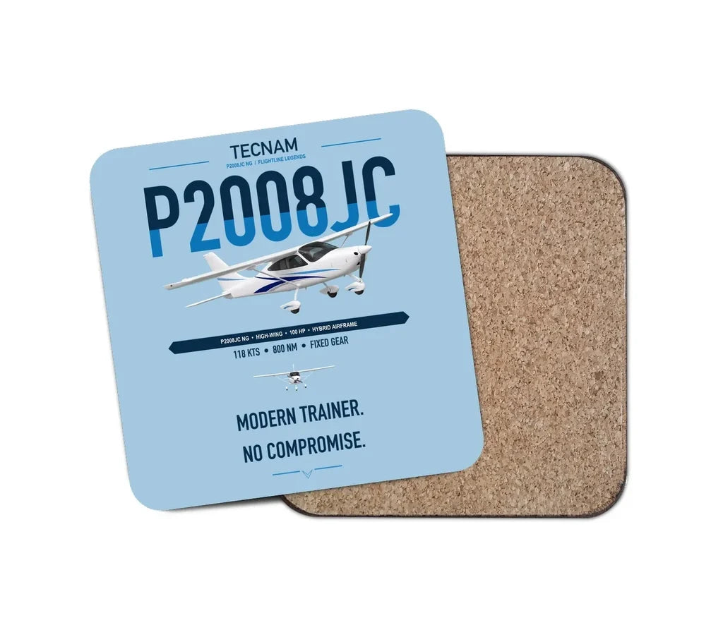 Tecnam P2008JC NG design on light blue 1 piece coaster