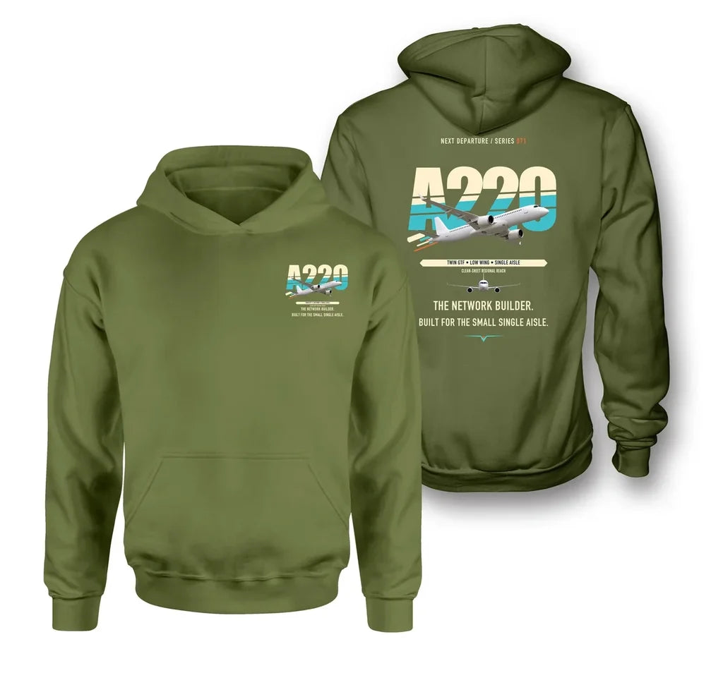 Airbus A220-300 design on green army hoodie