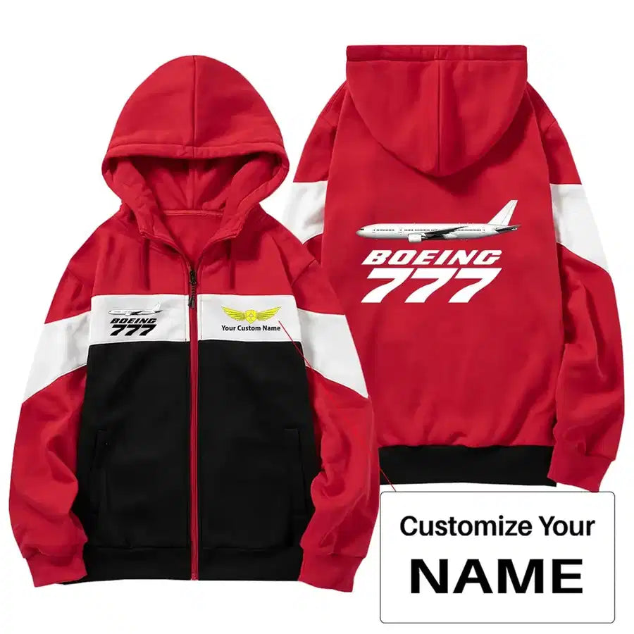 The Boeing 777 Zipped Hoodie - Colourful - Red + Name (Customizable)