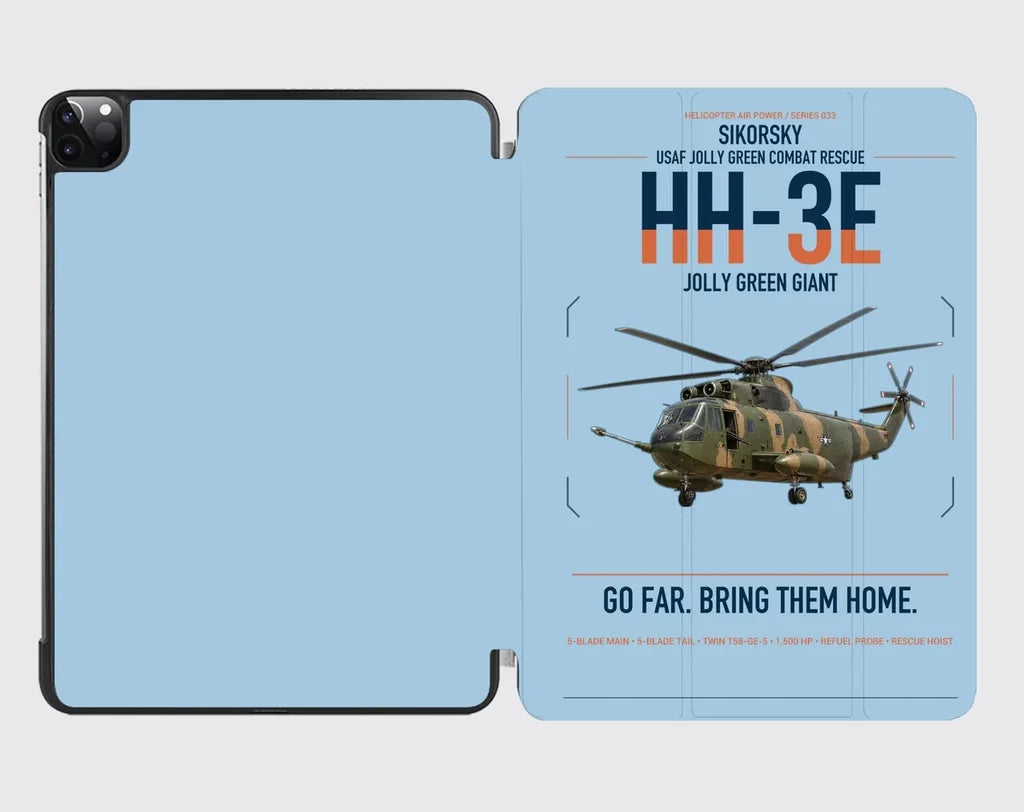 Sikorsky HH-3E Jolly Green Giant design on light blue ipad tablet case