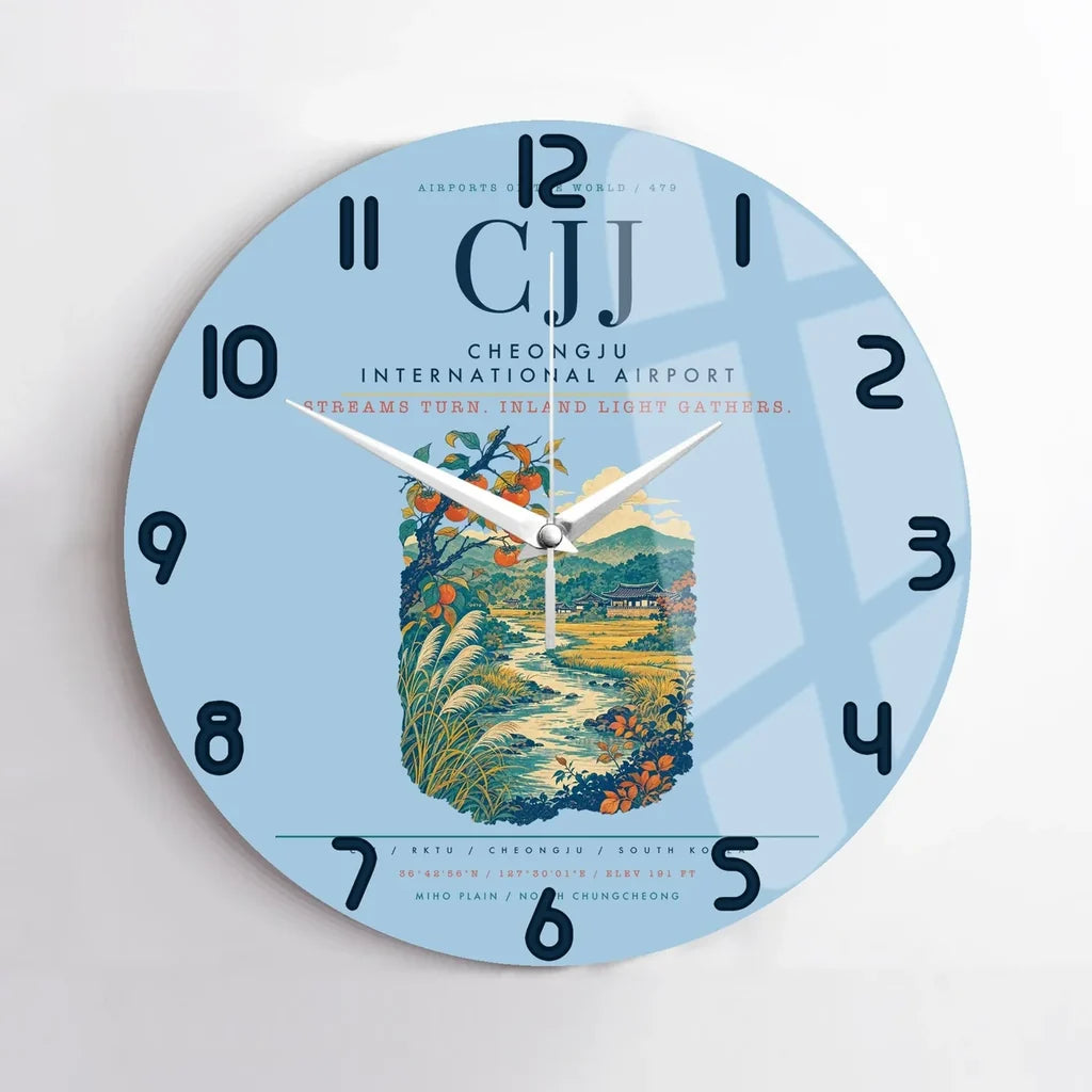 Cheongju International Airport (CJJ) design on light blue no frame wall clock