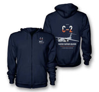 Thumbnail for Kawasaki C-2 design on navy blue premium zipped hoodie, double-side print