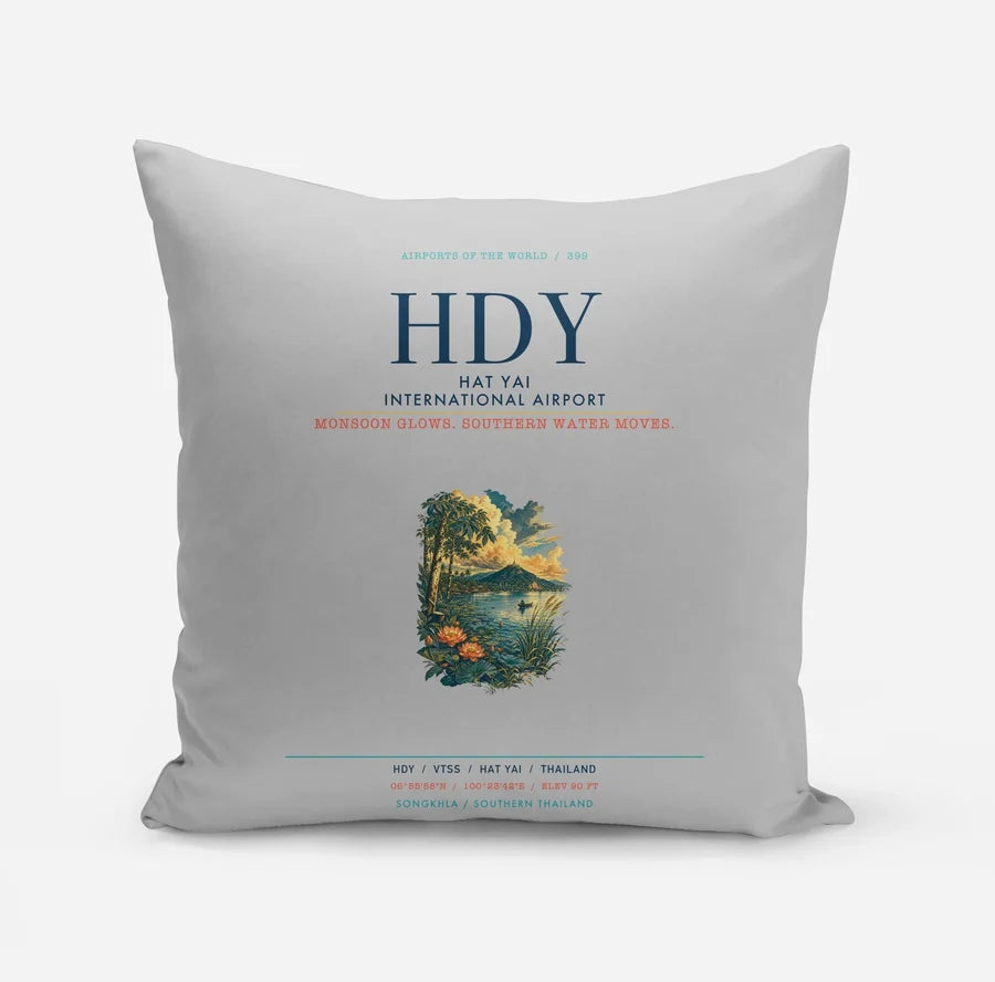 Hat Yai International Airport (HDY) design on light gray pillow