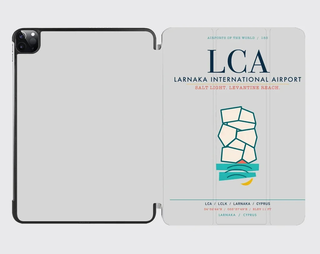 Larnaka International Airport (LCA) design on light gray ipad tablet case
