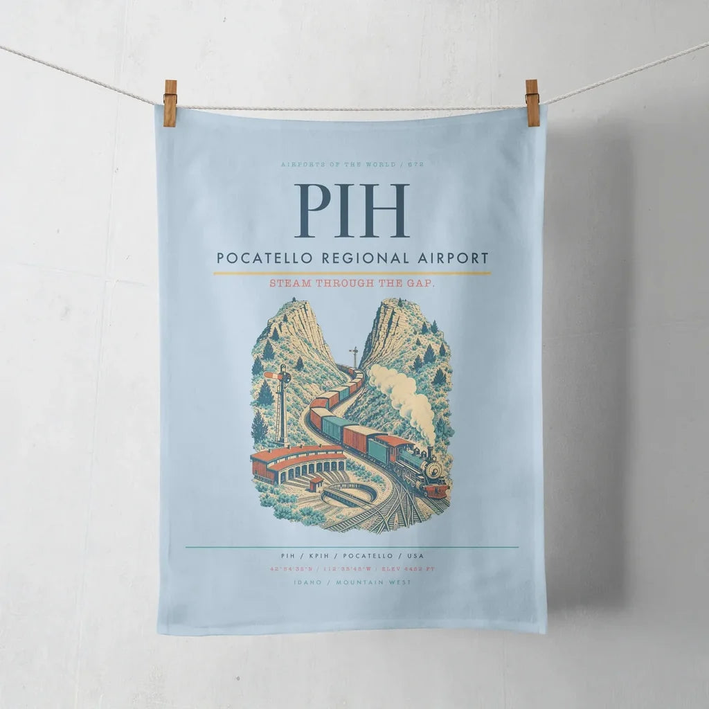 Pocatello Regional Airport (PIH) design on light blue towel