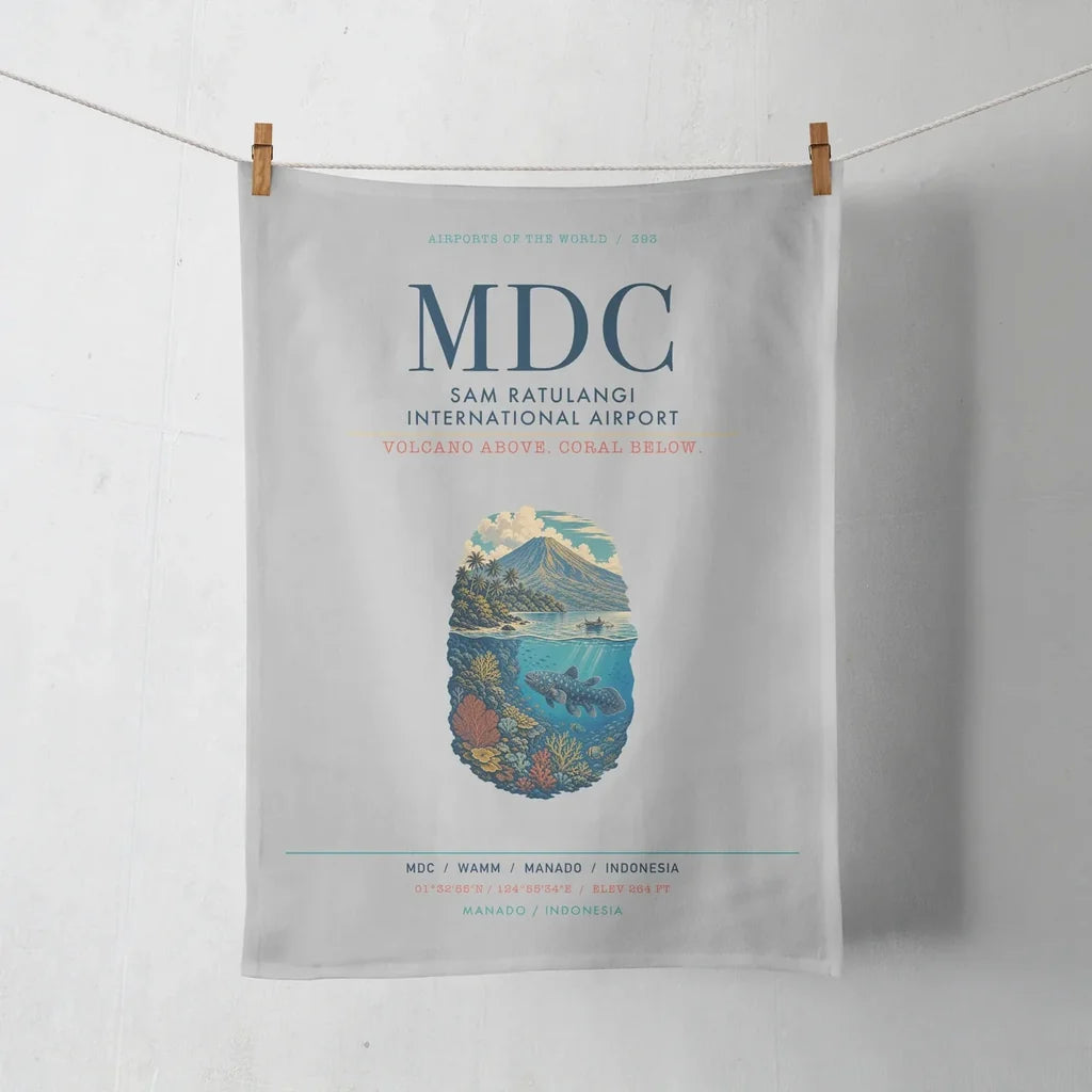 Sam Ratulangi International Airport Manado (MDC) design on light gray towel