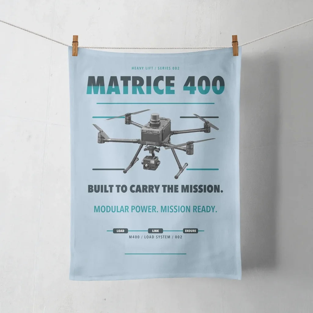 DJI Matrice 400 design on light blue towel