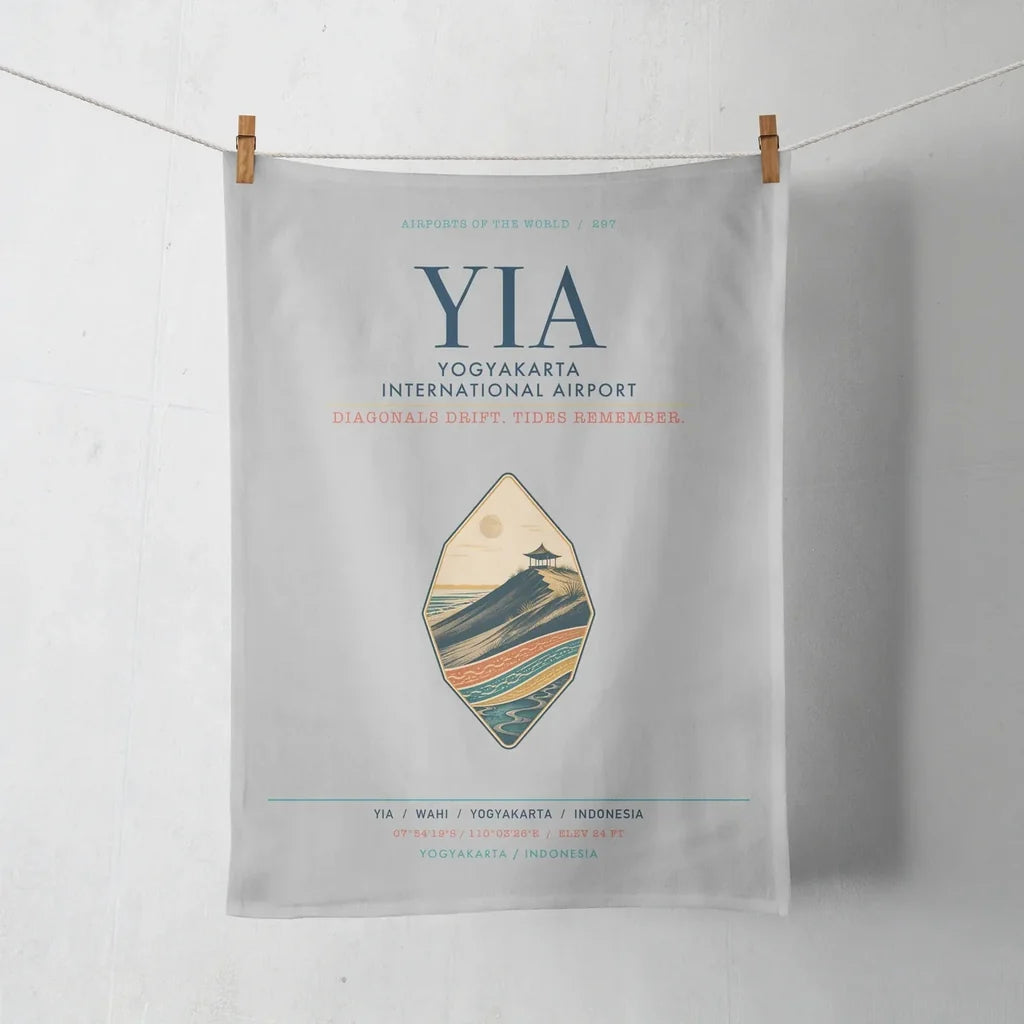 Yogyakarta International Airport (YIA) design on light gray towel