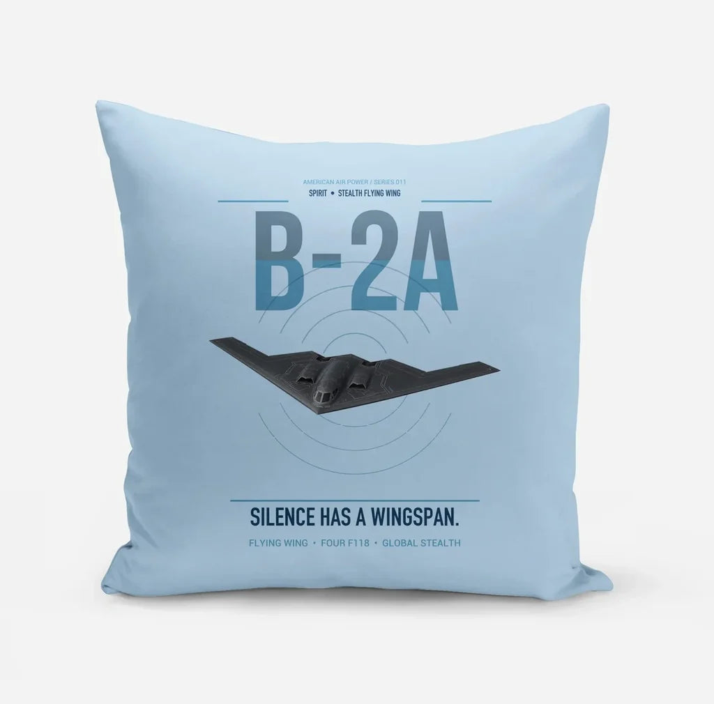 B-2A Spirit design on light blue pillow