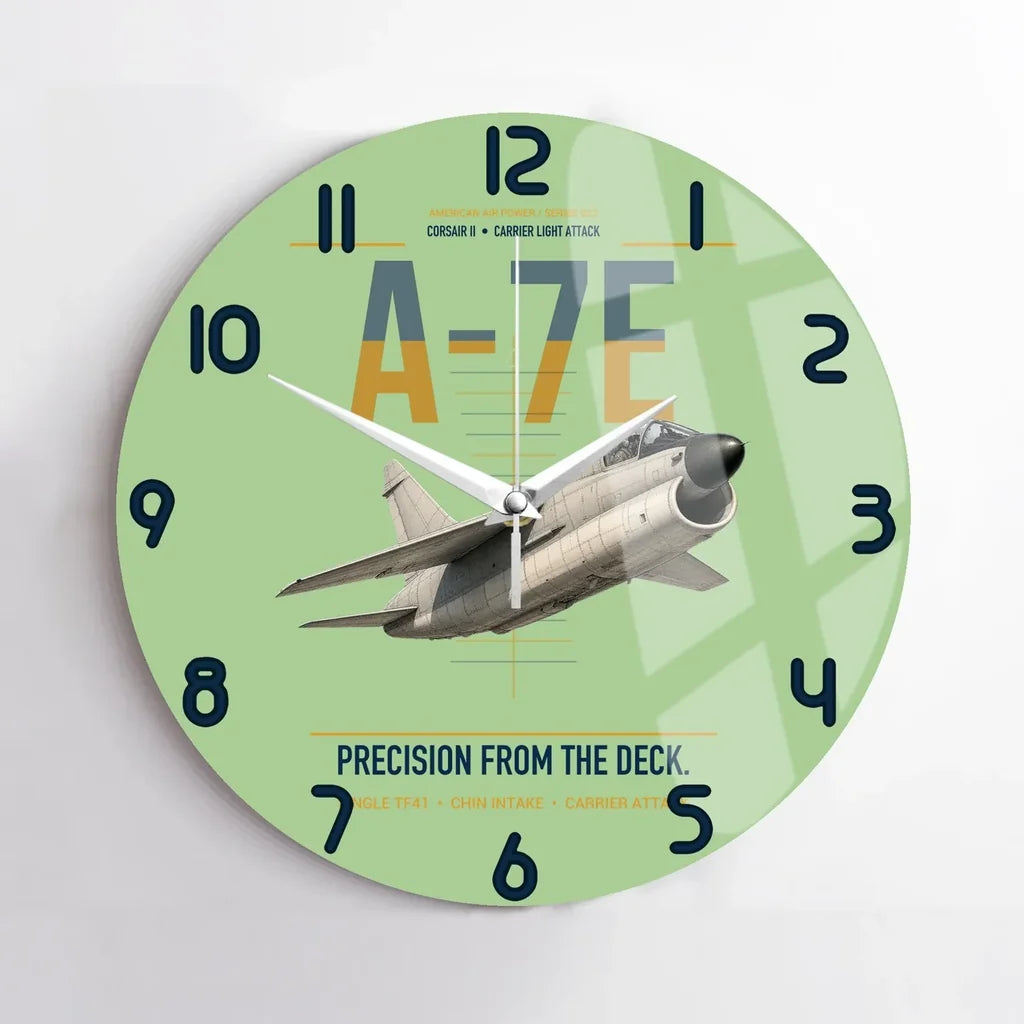 A-7E Corsair II design on light green no frame wall clock